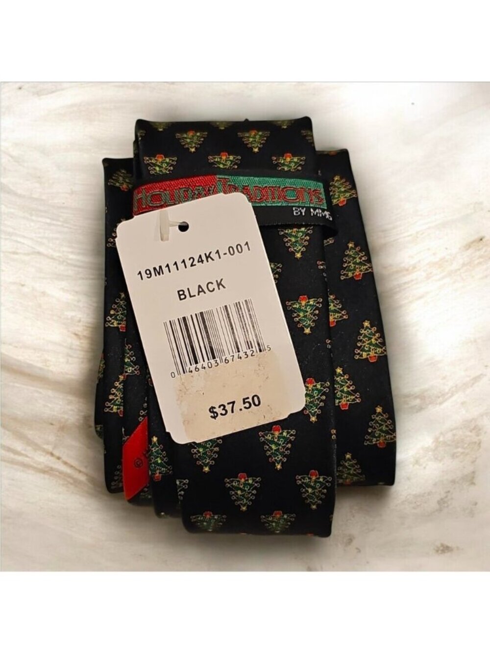 Holiday Traditions Christmas Tree Pattern Mens Tie Black Polyester Festive Offic - Picture 6 of 6